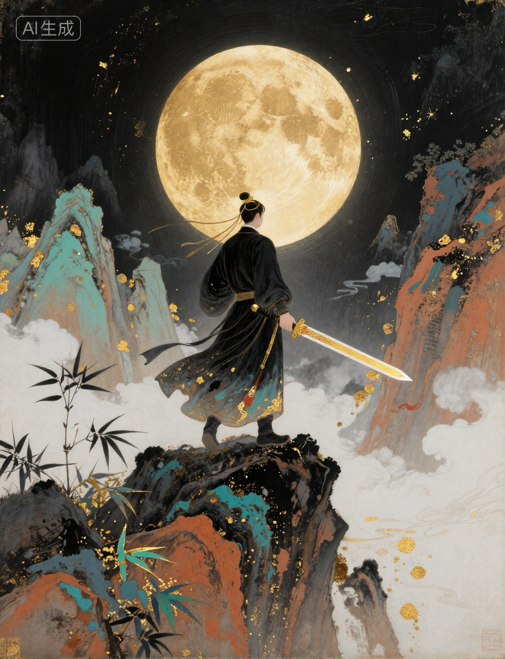 A Rong Rong A Rongrong – Gold Leaf and Mineral Pigment Gongbi Painting-LoRA ...