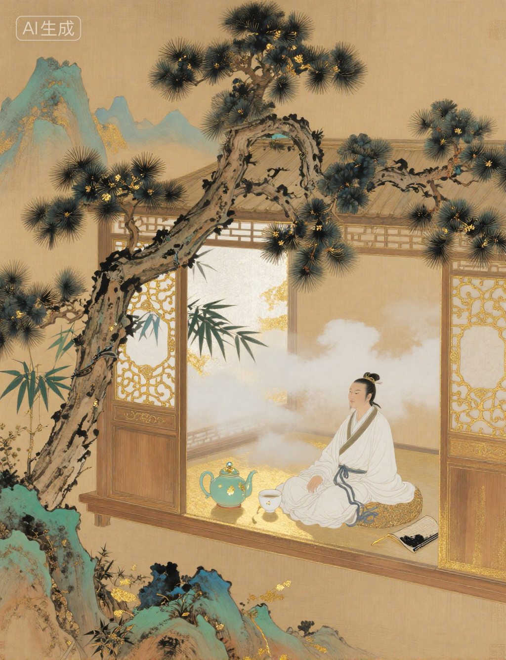 A Rong Rong A Rongrong – Gold Leaf and Mineral Pigment Gongbi Painting-LoRA ...