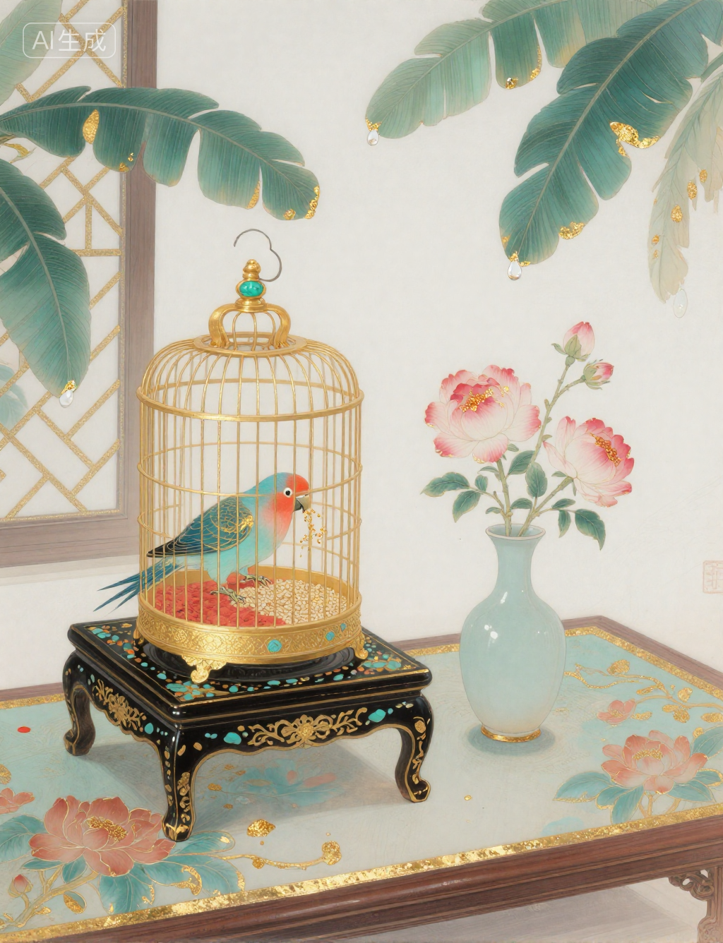 A Rong Rong A Rongrong – Gold Leaf and Mineral Pigment Gongbi Painting-LoRA ...