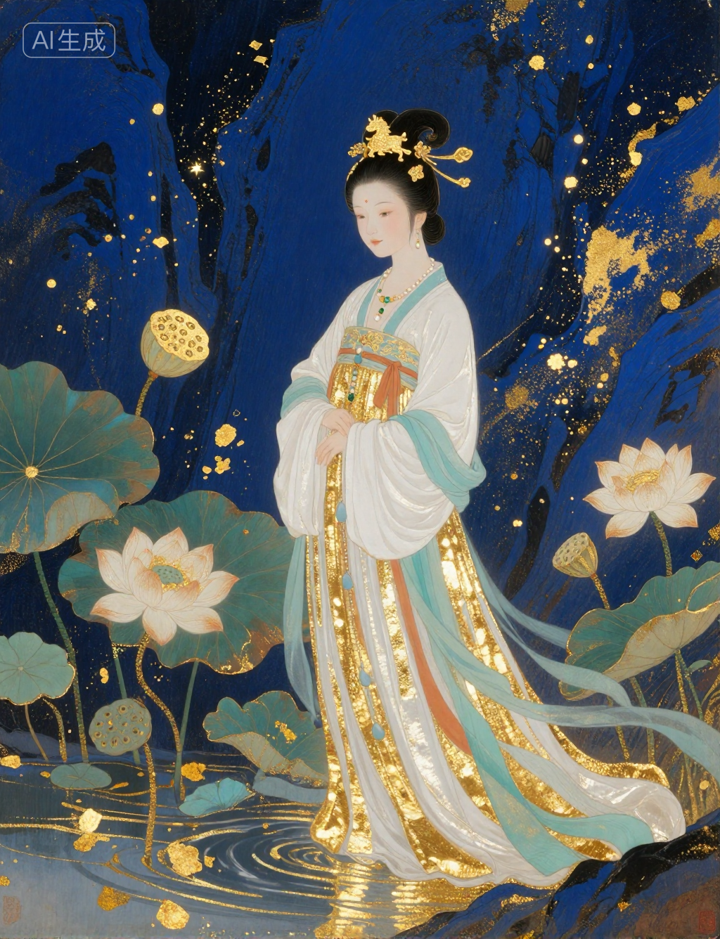 A Rong Rong A Rongrong – Gold Leaf and Mineral Pigment Gongbi Painting-LoRA ...
